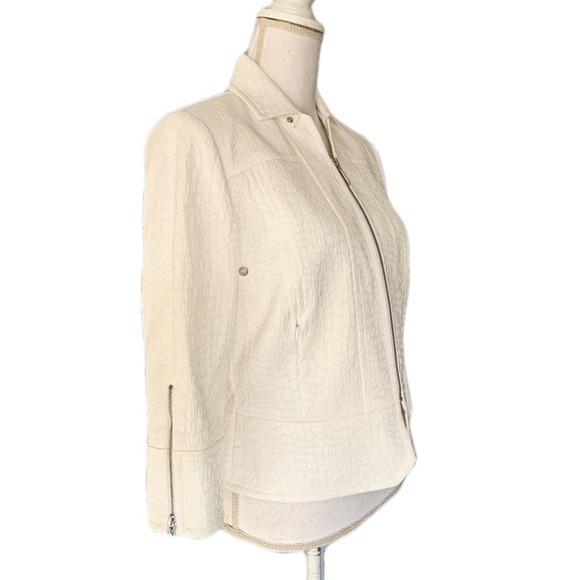 ETCETERA Ivory Animal Textured "Caspian" Zippered Moto Jacket size 8 NWT - Picture 4 of 14